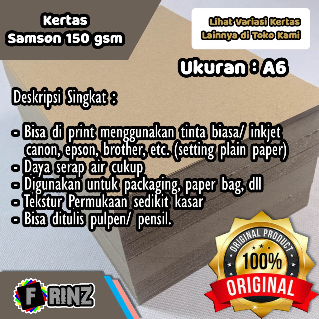 

Kertas Samson 150 gram Craft Brown Sack Coklat A6 High Quality 150 Gsm