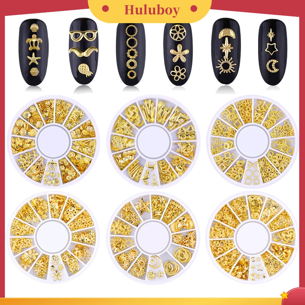 Huluboy Huluboy♡ Rivet Metal Metalik 3D Bentuk Hati / Bulan / Bintang Untuk Dekorasi Manicure