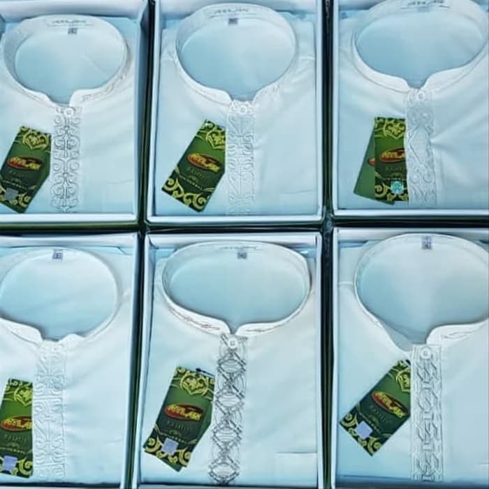 Stock Terbatas.. Baju Koko Atlas Lengan Panjang Grosir - Baju Muslim Atlas -Bamus Atlas - Putih,