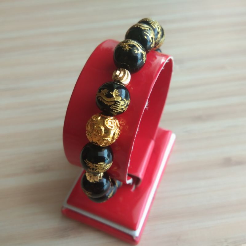 18k..Gelang Batu Tibet Gambar Naga 10mm