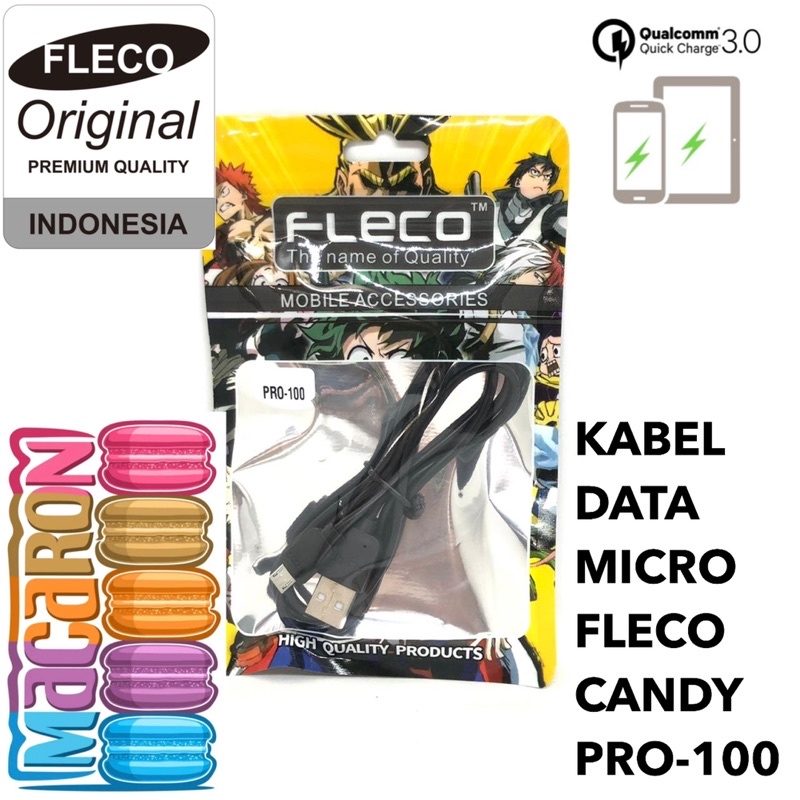 GROSIR KABEL DATA FLECO CANDY MACARON PRO-100 MICRO FASTCHARGING QC3.0 PRO-100