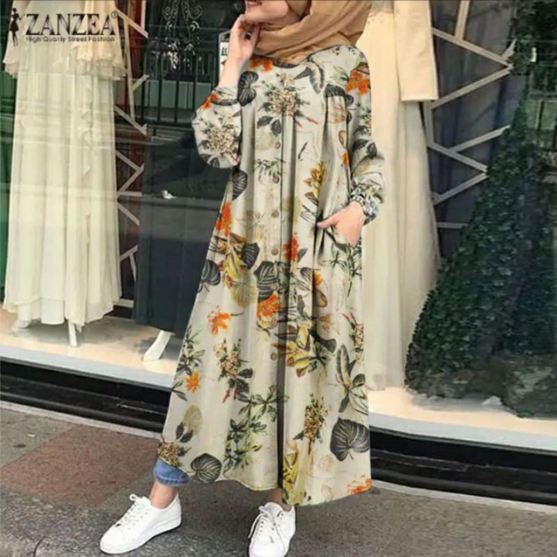 Zanzea Dress Gamis Lengan Panjang Model Vintage Untuk Wanita Muslim