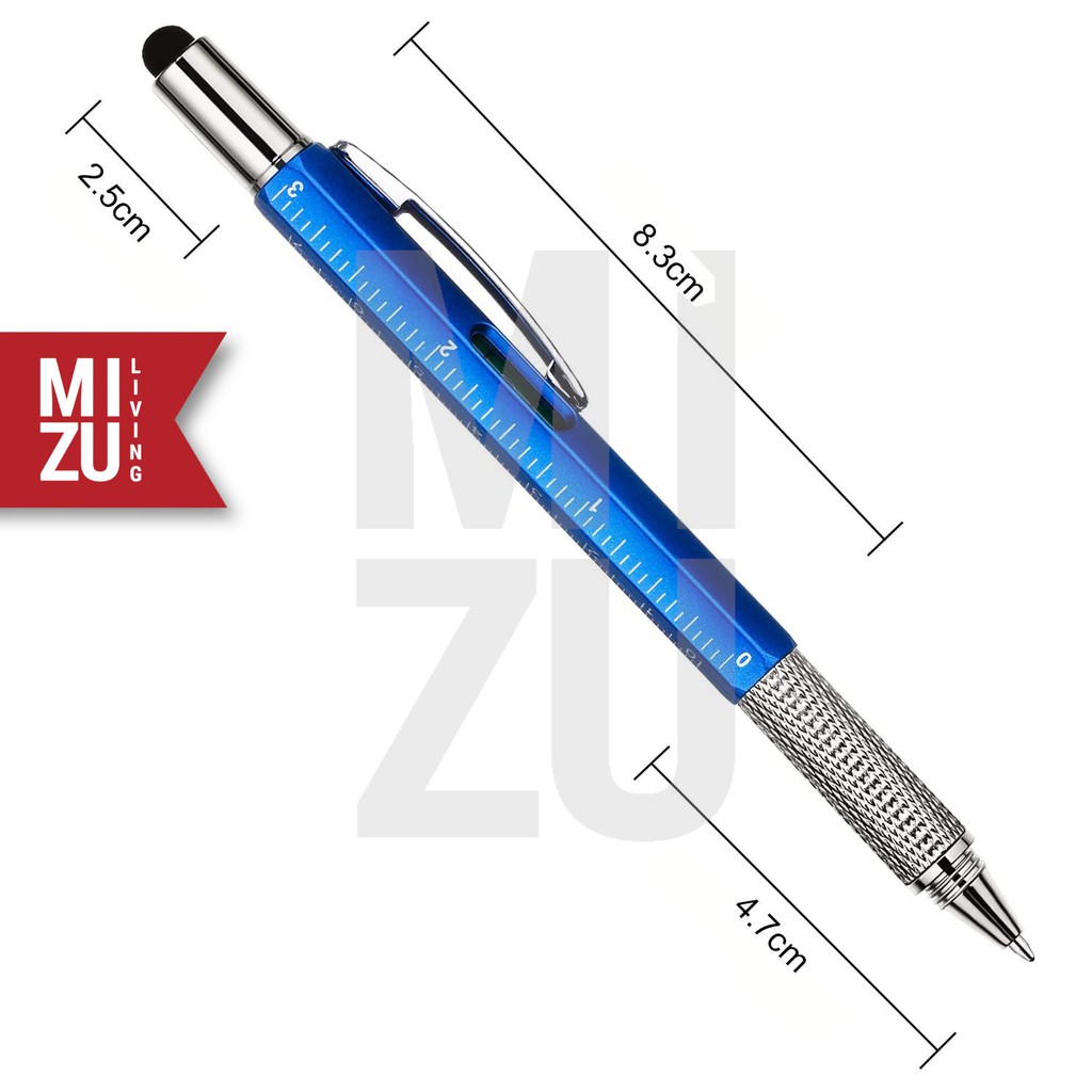 MIZU HYDROSTYLO 6in1 Stylus Ruler Waterpass Screwdriver Ballpoint Pen Pulpen Penggaris Obeng