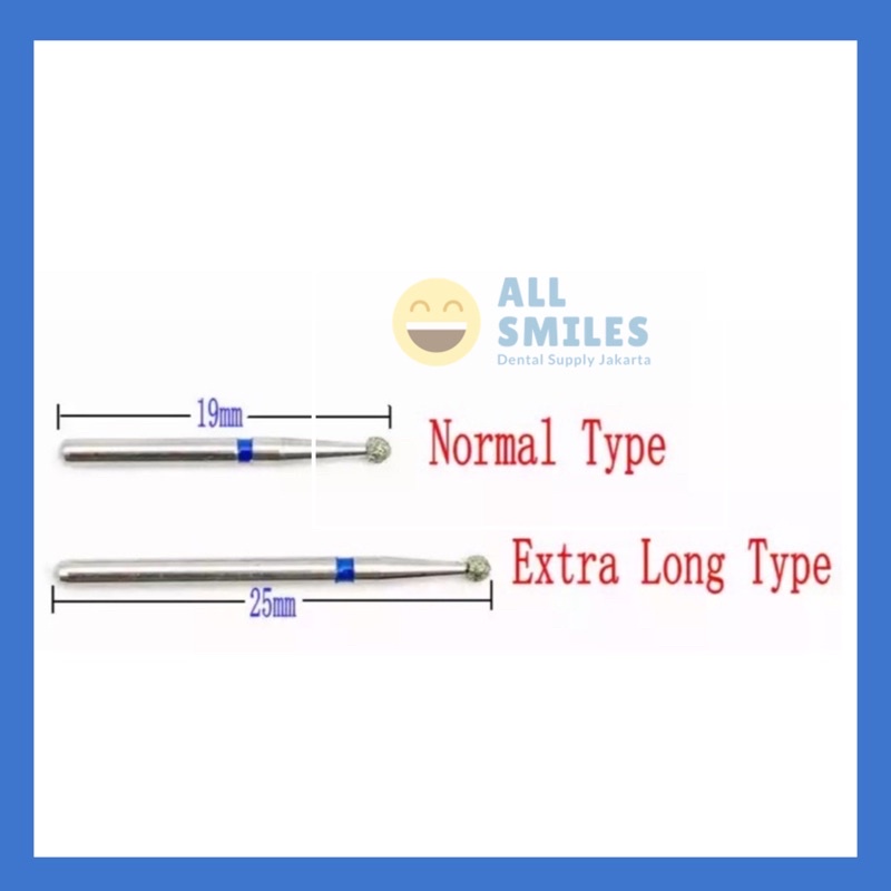 Dental round bur bulat leher panjang diamond mata burs gigi long neck shank highspeed high speed