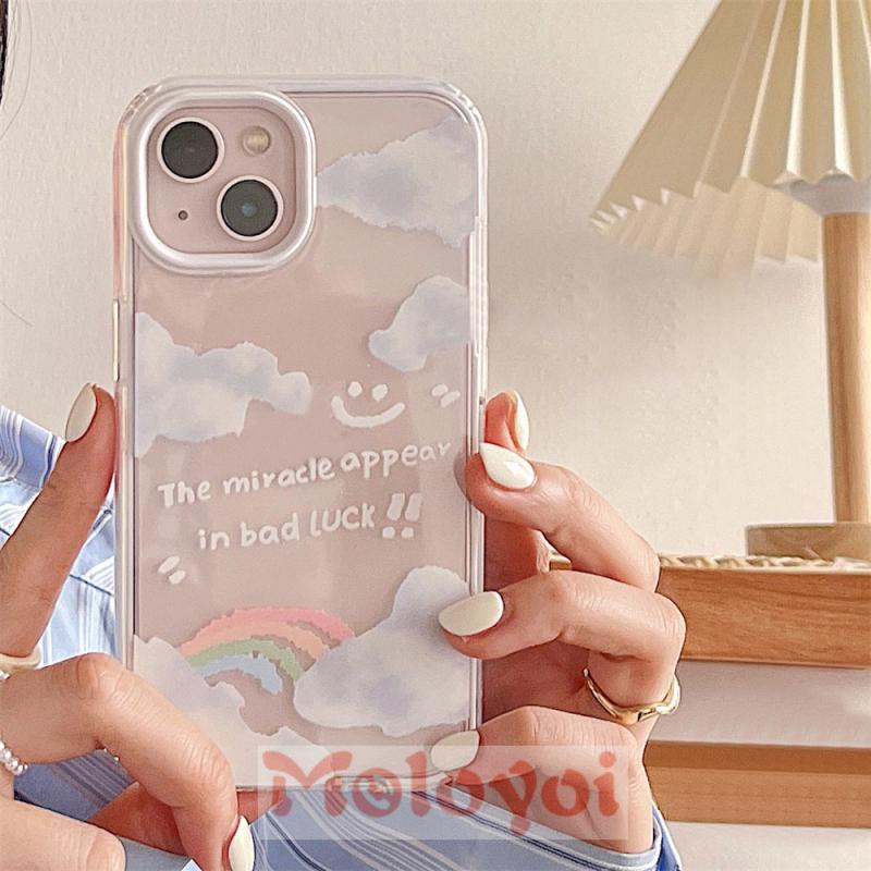 Casing Softcase Tpu IPhone 12 11 13 Pro Max 7 8 Plus XR XS Max X SE 2020 Gambar Awan Pelangi Musim Panas 3 In 1