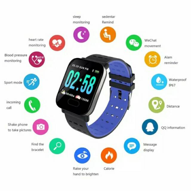 Smartband A6 anti air monitor detak jantung/jam pintar/fitnes tracker