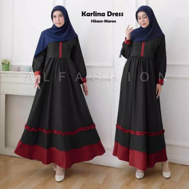 Gamis katun polos kombinasi adem