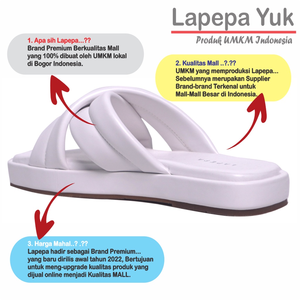 LAPEPA YUK - Sandal Wanita Teplek BELLA Sendal Cewek Platform Wedges Kondangan Hak Tinggi  2cm Model Silang 2 Size 36 37 38 39 40 Santai Kasual Rumah Slop Warna WHITE Putih Selop Premium Citayam Fashion Original Kekinian Terbaru Shoes Mall Official Store