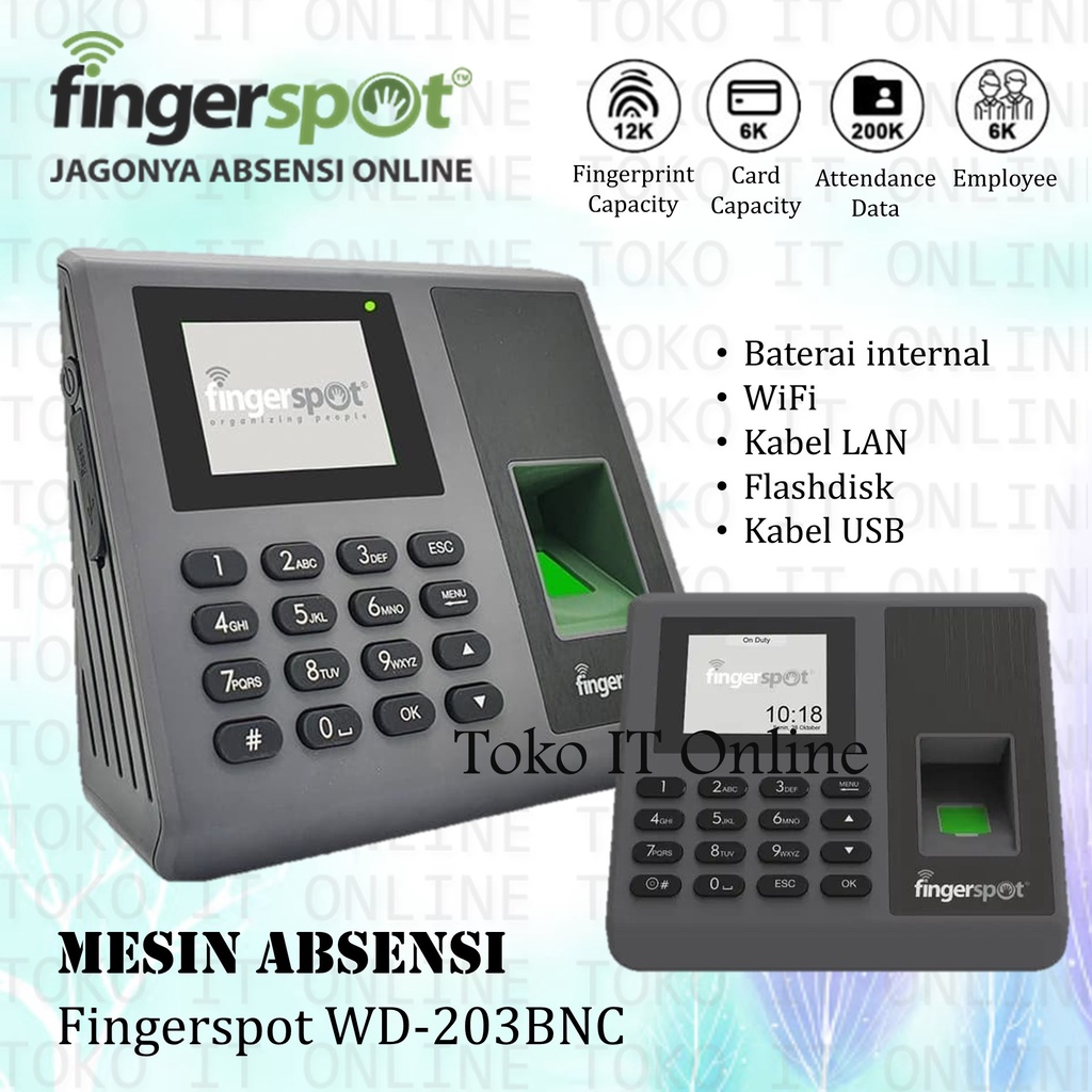FINGERSPOT REVO WD-203BNC MESIN ABSENSI SIDIK JARI INTERFACE WIFI LAN USB FLASHDISK