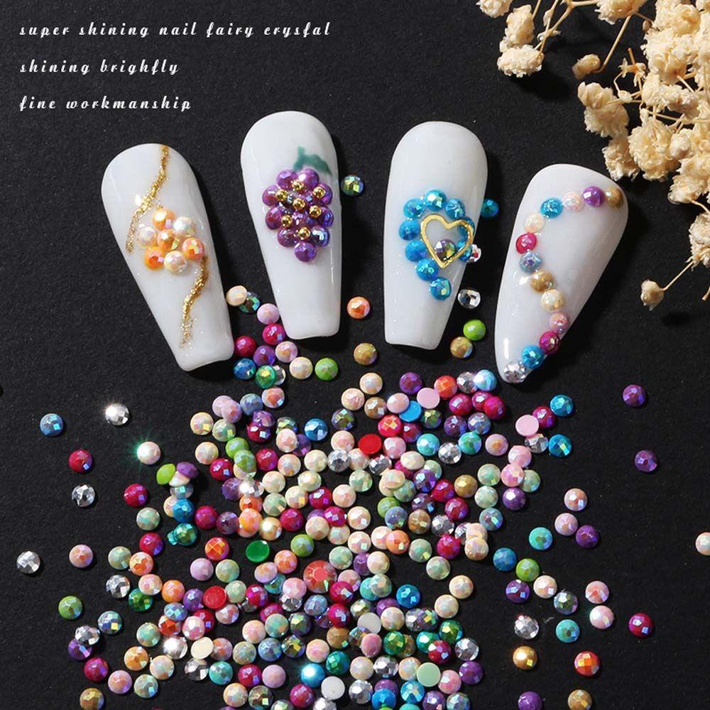 AUGUSTINA Agustina Dekorasi Nail Art 3D Flat bottom Shaped Nail Tips Hiasan Kuku Warna Campur Flat bottom round Rhinestones Kristal Nail Charms