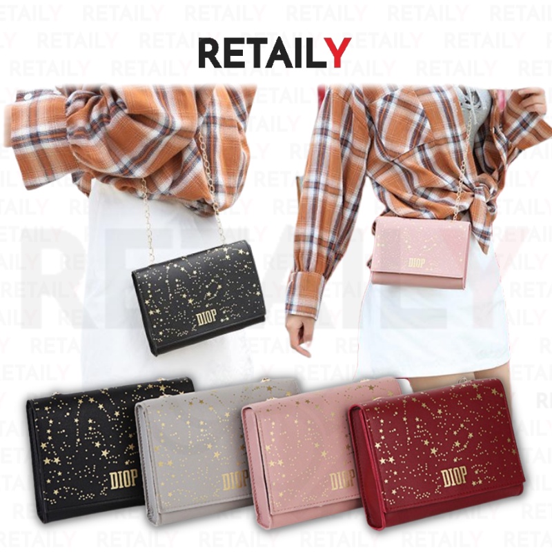 Retaily RY1314 Tas Selempang Wanita Gliter Sling Bag Motif Bintang Tali Rantai Fashion