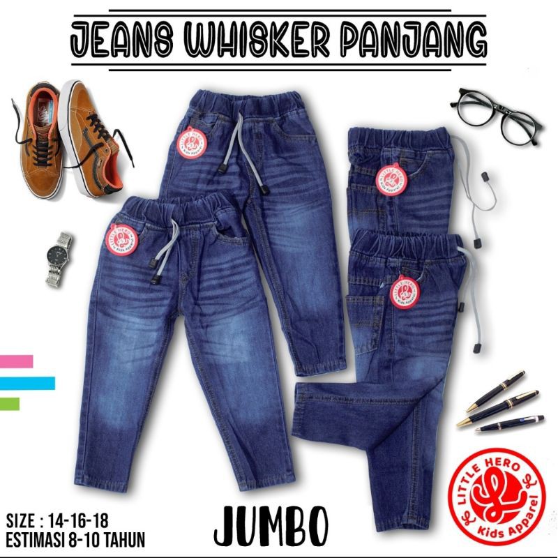 (2-10 Tahun) Celana Jeans Panjang Anak Laki Laki Cowok Jeans Whisker Little Hero Usia 2 - 10 Tahun