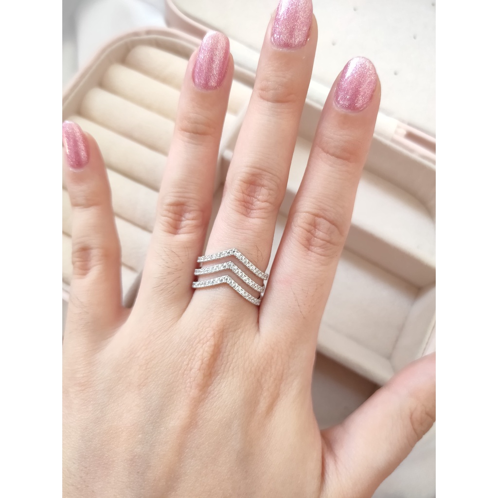 Cincin Emas Putih 750 aurel susun 3 cincin 17k emas kadar tua v shape