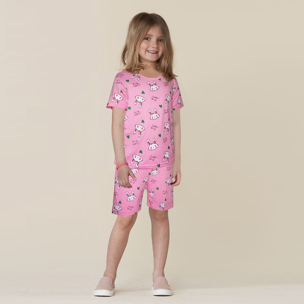 Setelan Kaos Anak Perempuan Lengan Pendek Celana Pendek Usia 1 Tahun Sampai 12 Tahun