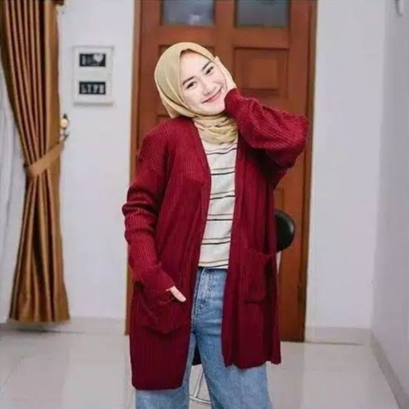 CARDIGAN WANITA RAJUT SAKU/CARDY RAJUT WANITA PREMIUM OVER SIZE