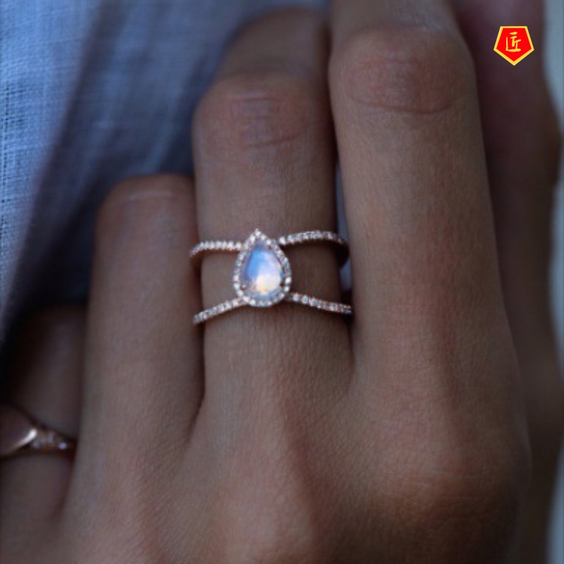 [Ready Stock]14K Rose Gold Drop-Shaped Stone Ring Creative Simple