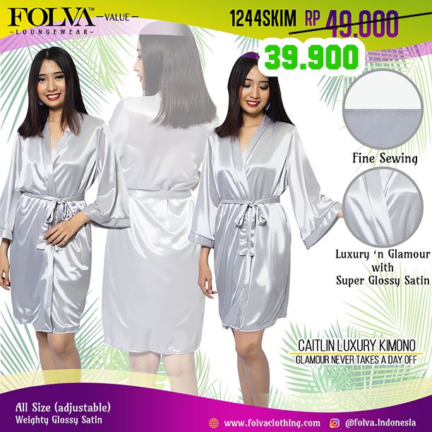  FOLVA  kimono  baju tidur satin 1244SKIM silver all size 