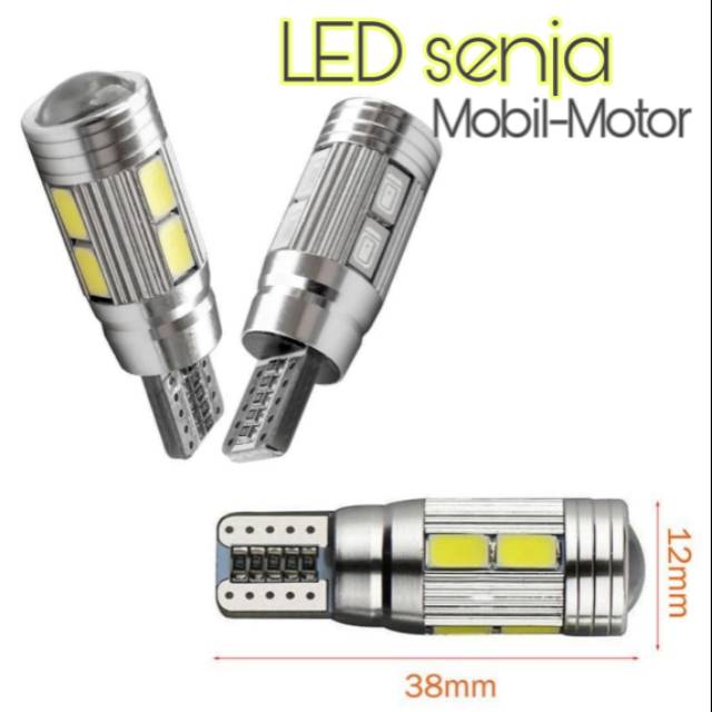 Lampu LED Mobil Motor Senja T10 CANBUS 10 Mata PROYEKTOR