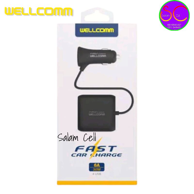 Charger Mobil Cas Mobil Fast Charge 6 Ampere 4 USB Original Wellcomm Berkwalitas Bergaransi