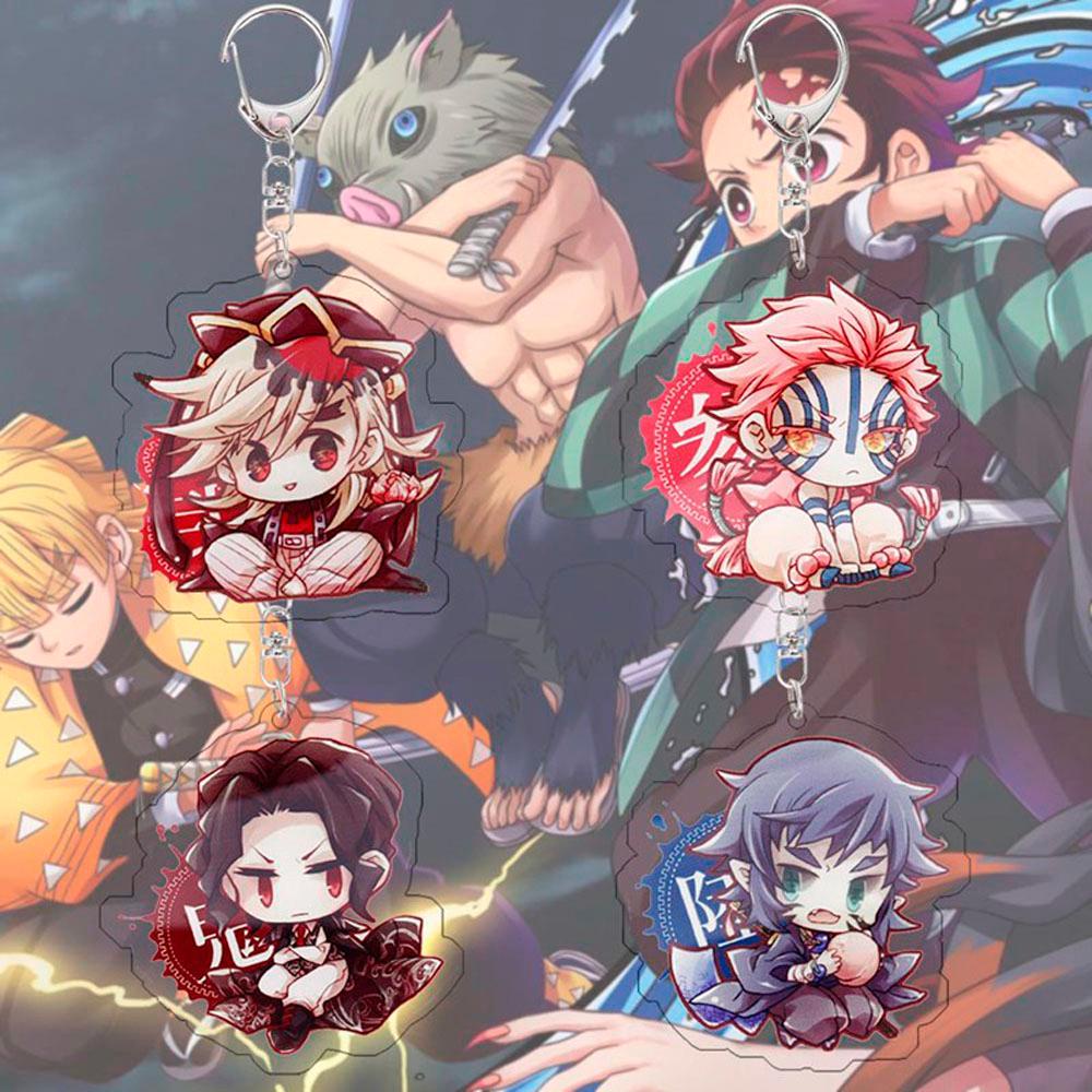 QUINTON Gantungan Kunci Demon Slayer Kreatif Model Patung Akrilik Kimetsu No Yaiba Miniatur Kyoujurou Key Ring