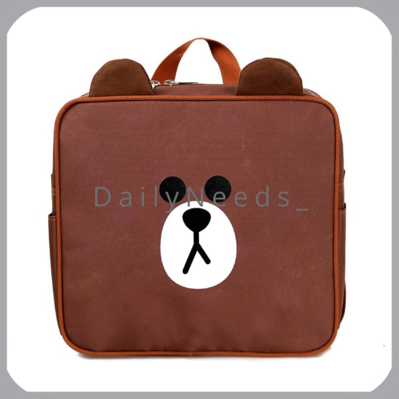 Tas motif bear brown line tas sekolah backpack coklat anak dewasa cewek fashion