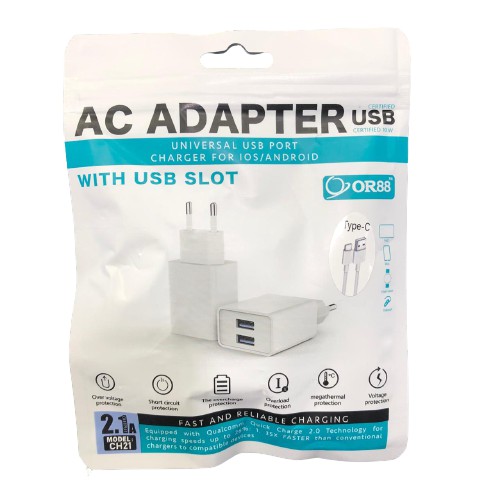 Charger Fast Charging  2 in 1 - Charger 2 Usb 100% Original OR88