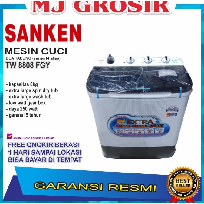 MESIN CUCI SANKEN TW 8808 FGY 8KG 2 TABUNG TW8808FGY XTOR TECHNOLOGY