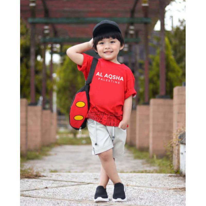 Moslim kids ori kaos anak remaja cowok ori katun combed 24S balita paud tk sd smp karakter masjid