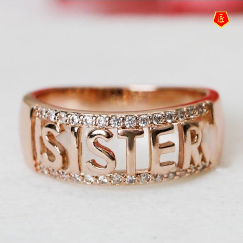 [Ready Stock]Simple Sister Letters Ring 14K Rose Gold