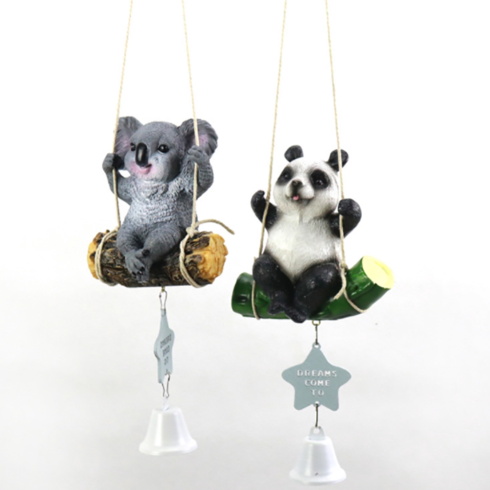 Resin Mini Lucu Ayunan Panda Koala Hewan Lonceng Angin Menggantung