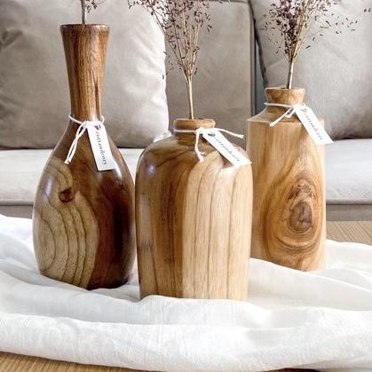 }}}}}}] VAS BUNGA AESTHETIC [SATU SET ISI 3 VAS] KAYU JATI ASLI