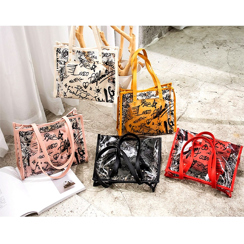 Tas Import Premium Terbaru 2023 Tas Mika Bening Transparan Tas Tote Bag Wanita Resleting Besar Anti Air Tas Ibu ibu Kondangan Slempang Bahu Cewek Remaja Korea Kekinian