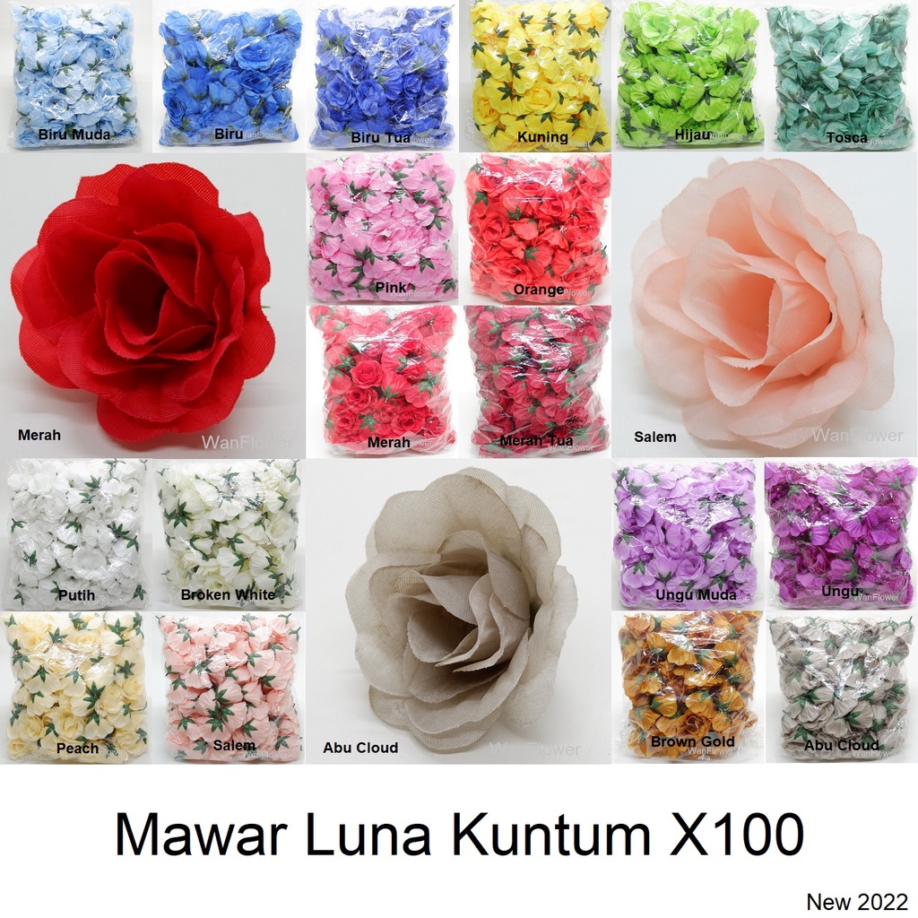 WANFLOWER Bunga Mawar Luna Kuntum X100 * ALL (100pcs/bungkus)