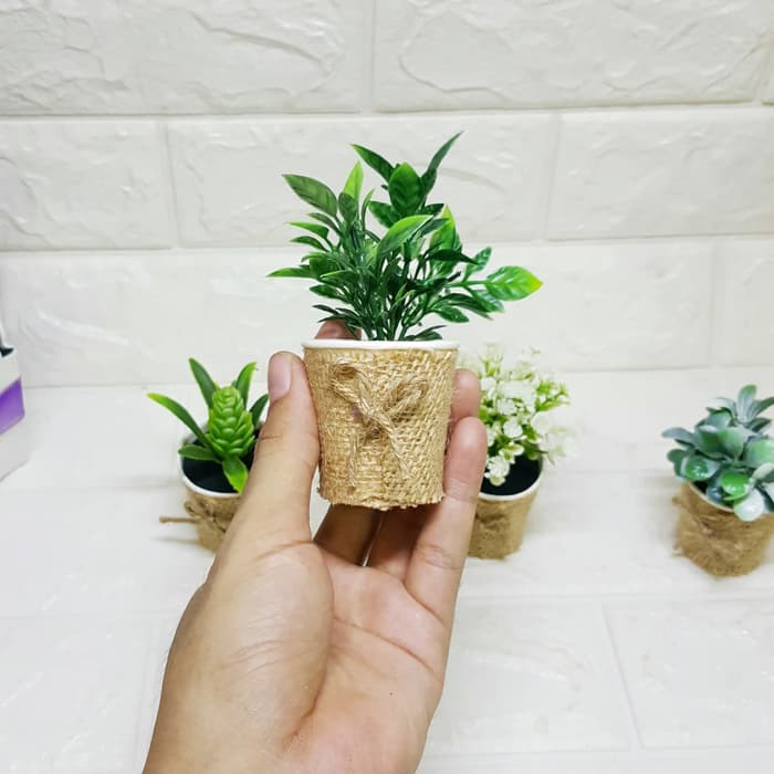 Pajangan Rumputtiga Pot Mini Burlap Kecil Pajangan Unik Cantik