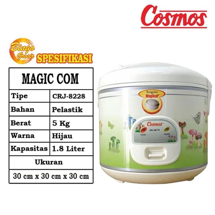 COSMOS CRJ-8228 Rice Cooker 1.8 L, panci anti lengket dan 3in1 Memasak, Menghangatkan, Mengukus 400W