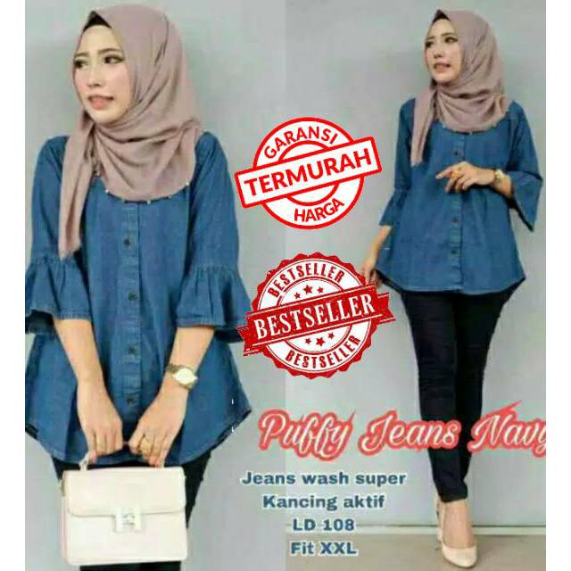 PUFF/BAJU POLOS WANITA BLOUSE JEANS/BLOUSE RAMPEL/BAJU POLOS/ATASAN WANITA/BAJU MURAH/GROSIR JEANS