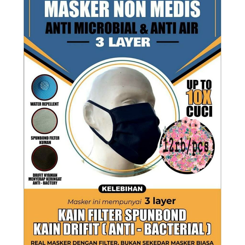 Masker Pelindung Virus dan Bakteri 3ply / Kain/ anti air Earloop kain