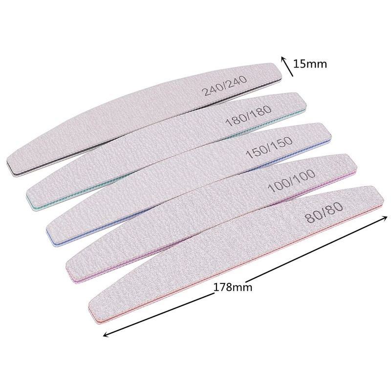 1pc Kikir Kuku Profesional 80 / 100 / 150 / 180 / 240 Grit Bentuk Bulan Setengah Untuk Nail Art Diy