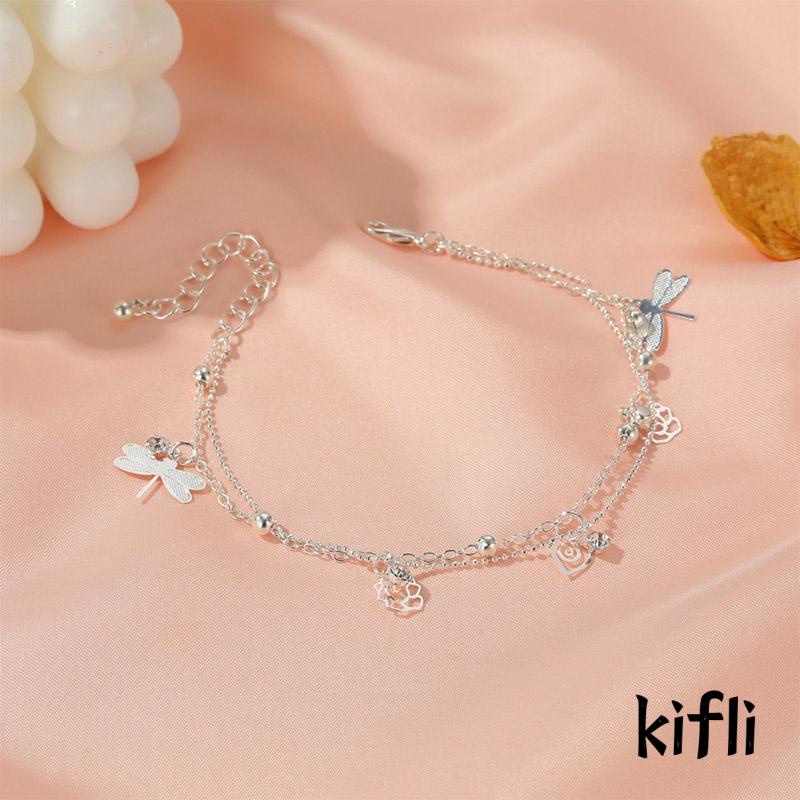 Gelang Kaki Titanium Wanita,Dua Lapis Desain Mawar Capung,Untuk Wanita Anak/Musim Panas / Pantai