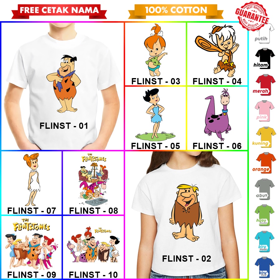 [FREE NAMA] Baju Kaos COUPLE  ANAK DAN DEWASA FLINTSTONES BANYAK MOTIF