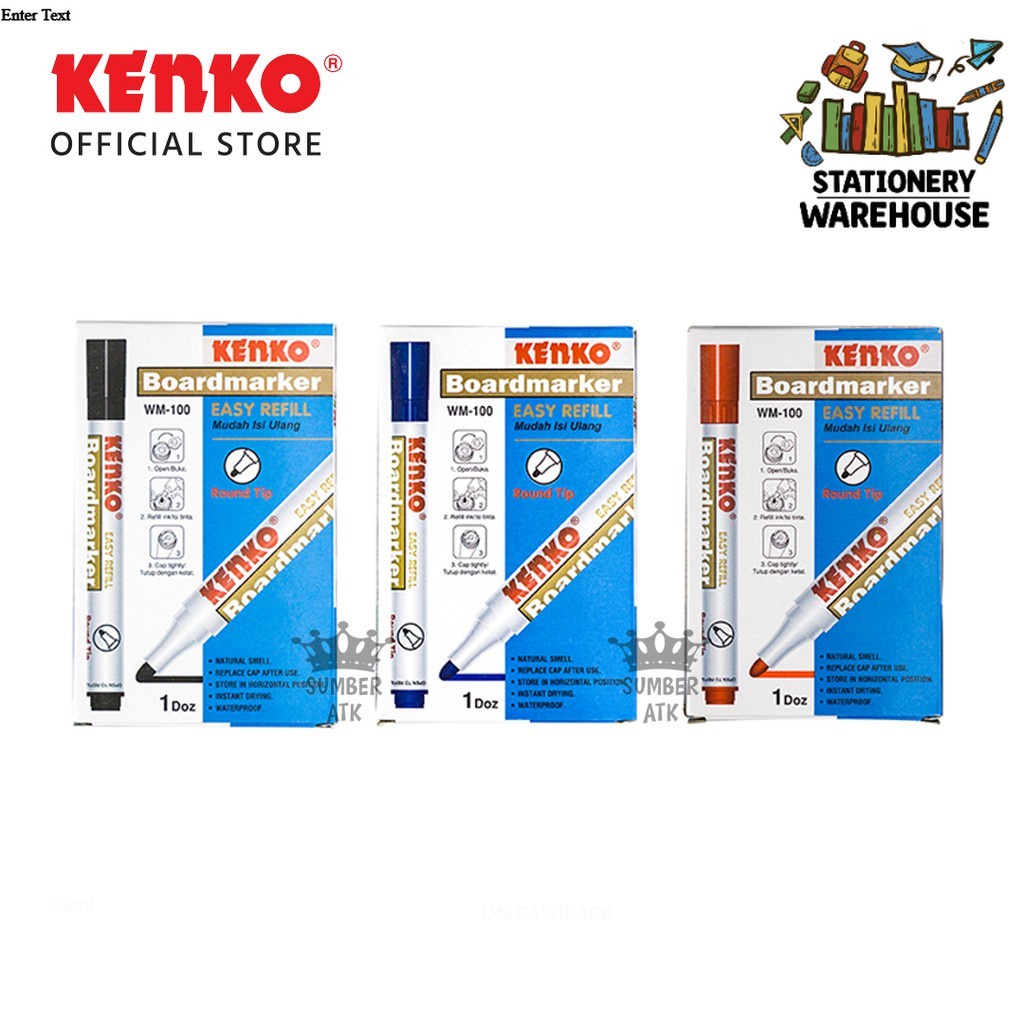 

SPIDOL WHITEBOARD MARKER KENKO WM-100 /SPIDOL PAPAN TULIS HITAM , BIRU , MERAH