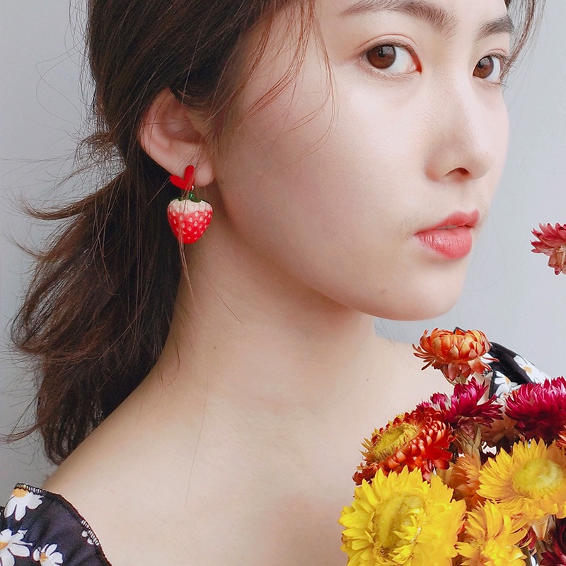 Sun Jiayu Zhu mengkilap gaya yang sama anting-anting mahasiswa lucu manis buah anting-anting stud wa