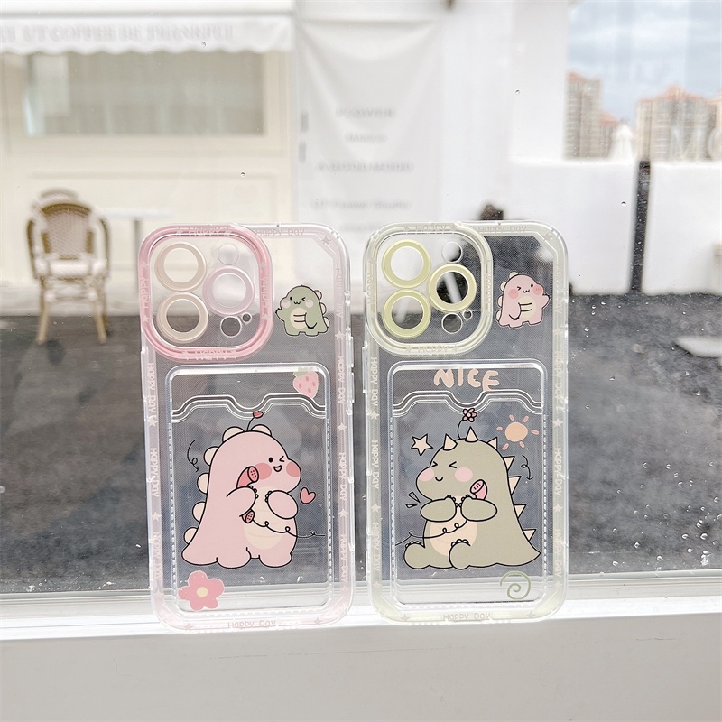 Soft Case Pelindung Lensa Transparan Desain Kartu Dinosaurus Untuk iPhone 12 13 Pro MAX 11 X XR XS MAX 7 8 Plus