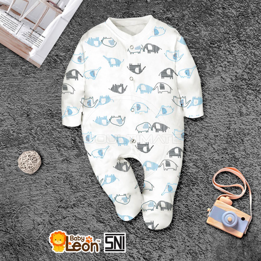 Baju Tidur BAYI Laki Laki Perempuan 0 6 12 Bulan/1 Tahun  BABY LEON Set/SETELAN Lengan Panjang IMPORT Motif Lucu Piama Pajamas Pajama Piyama Bodysuit Body Jumper Jumpsuit Legging Leging Lejing Girl Boy Cowok Cewek Sleepsuit GY052-GAJAH TABUR