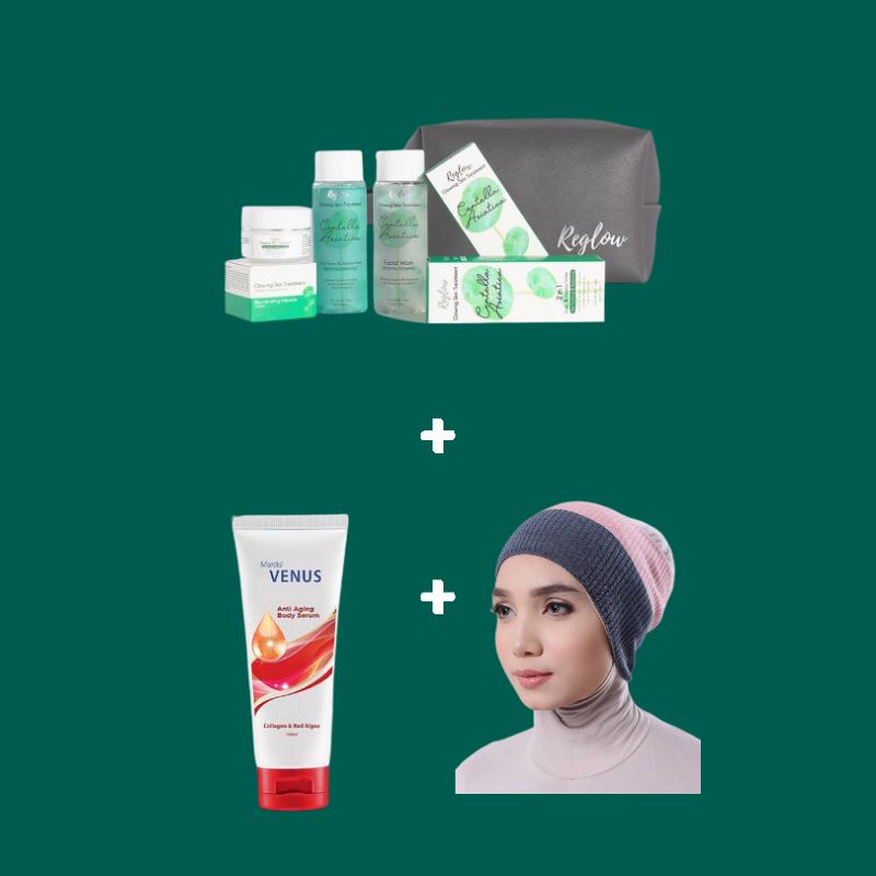 Paket Cream Skincare Kit Acne Pemutih Pria Wanita BPOM Reglow Glowing Skincare Routine-1 paket + hbd +ciput