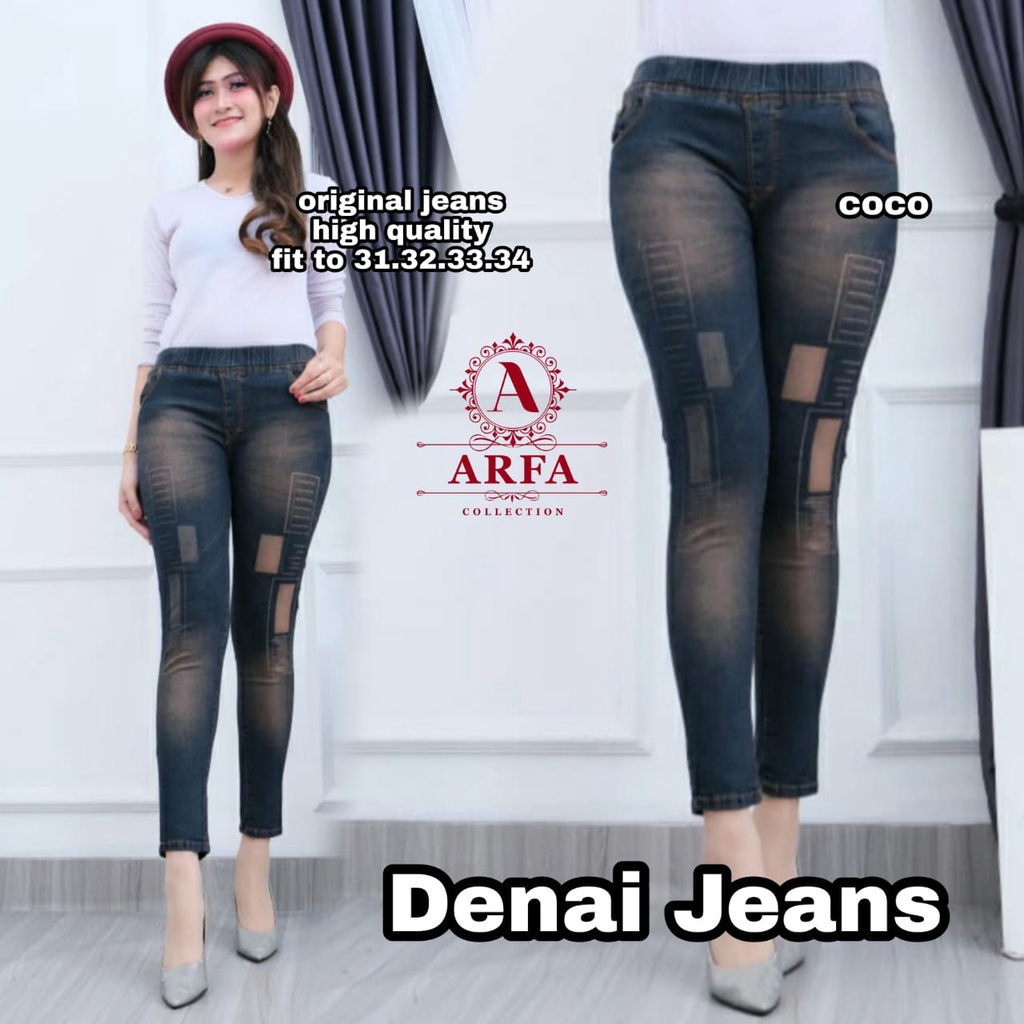 LESTY PANTS CELANA JEGGING JEANS LASER KOTAK FULL KARET_GIARSYA