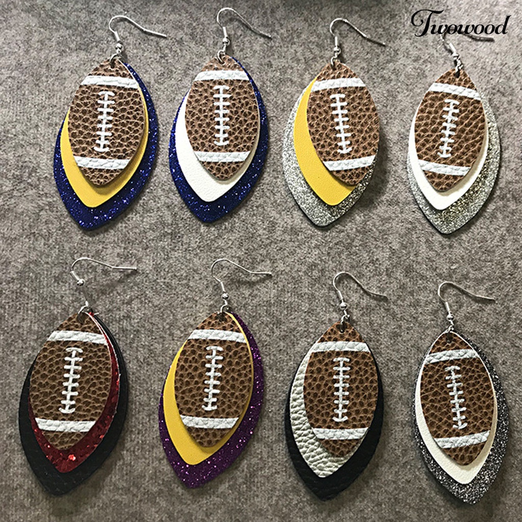 Twowood 1 Pair Dangle Earring Lightweight Multi-layer Faux Leather Vintage Unique Football Hook Earring for Women