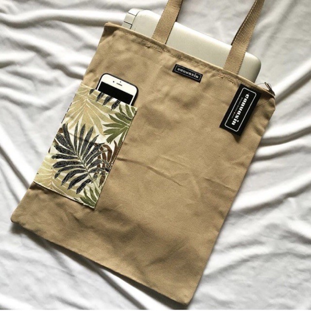 Tote bag khaki &amp; tinted palm tree - canvasin