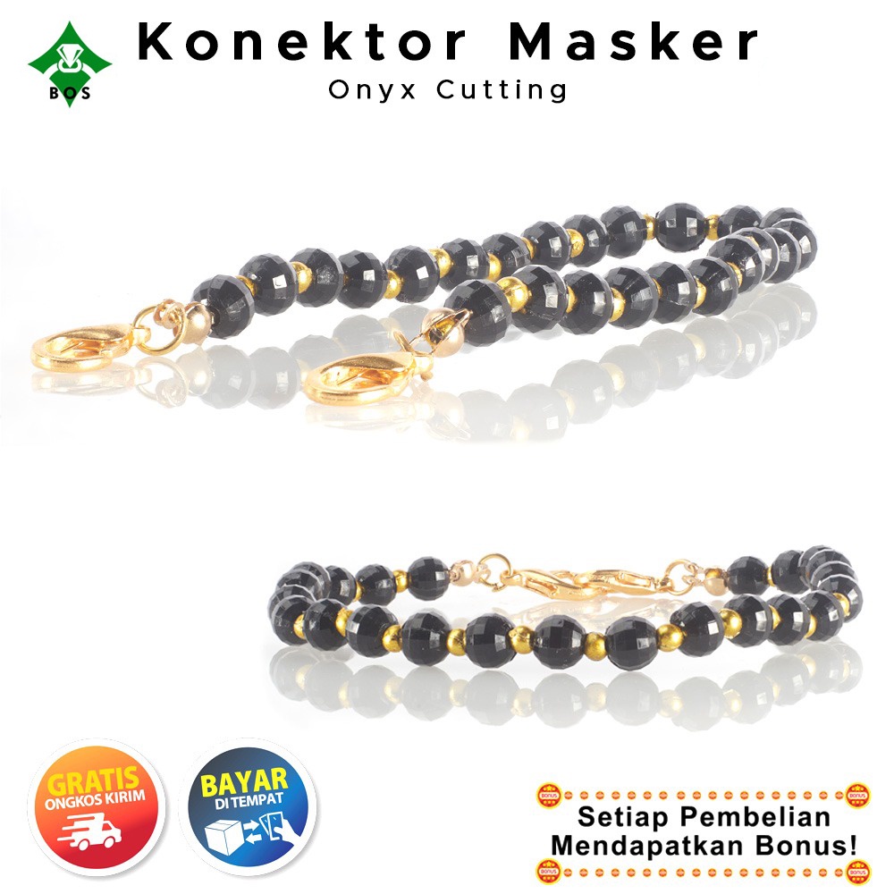 [Bayar Di Tempat] BOS Konektor Masker Pengait Hijab Batu Manik Manik Hitam Emas Rantai Titanium