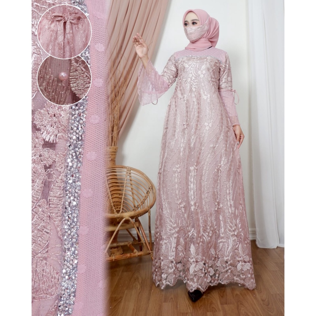 Permata Olshop / Kebaya Gamis Amanda 2 NK / Baju Kondangan / Dress Bridesmaid / Gamis Kebaya Pesta Mewah